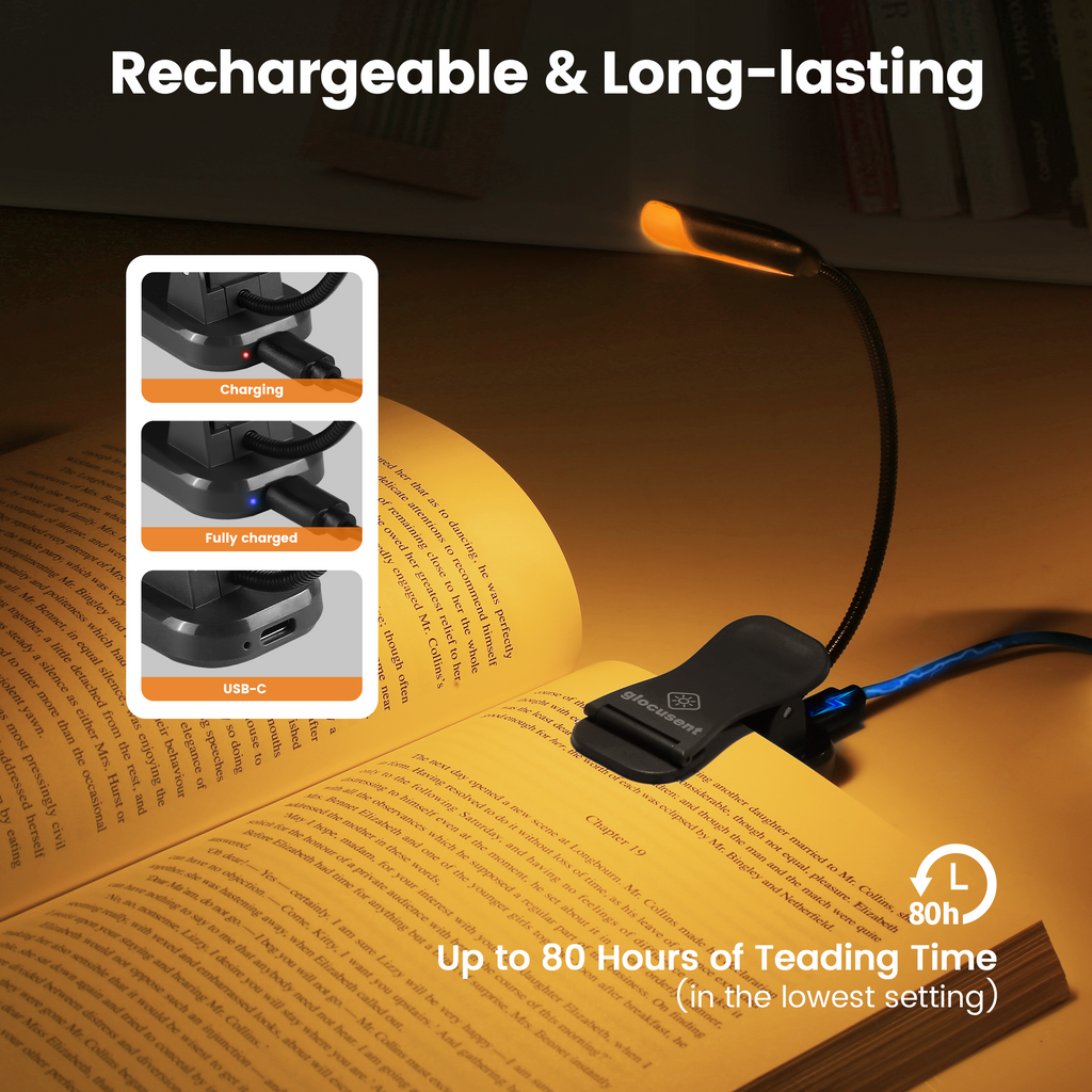 Glocusent 4-Unit Reading Lights Set for Family