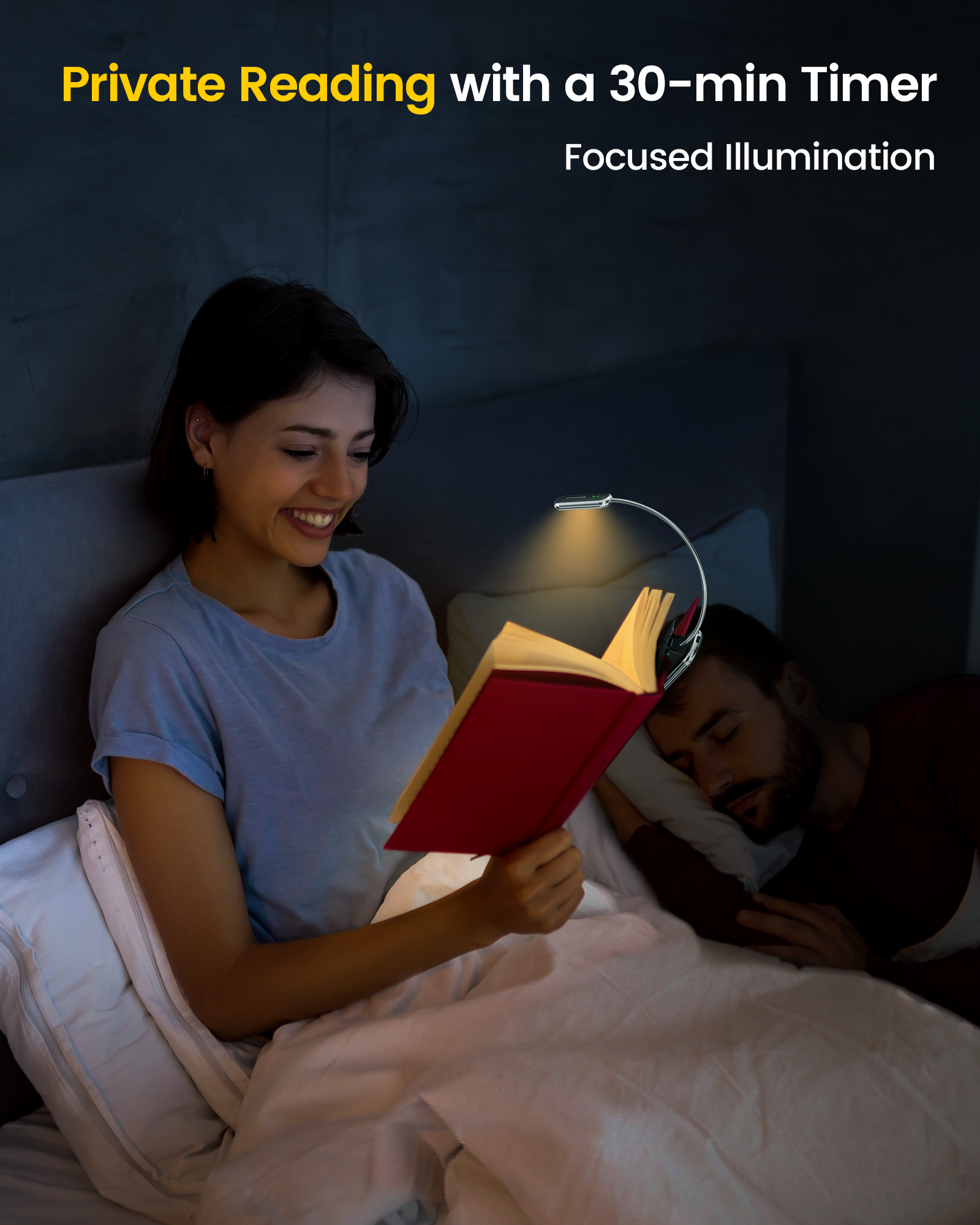 Glocusent Posh Premium Book Light for Reading in Bed with Timer, Black