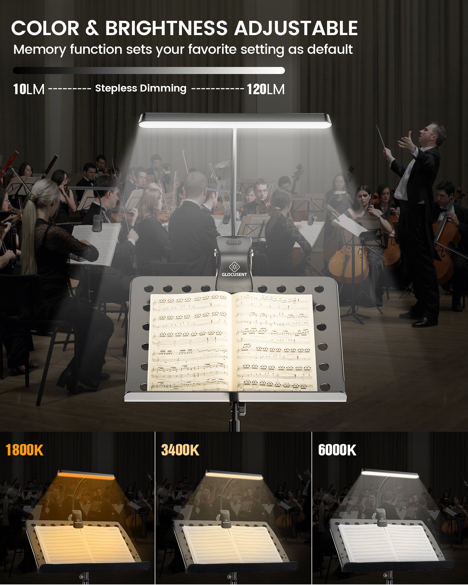 Glocusent Eye Caring Music Stand Light