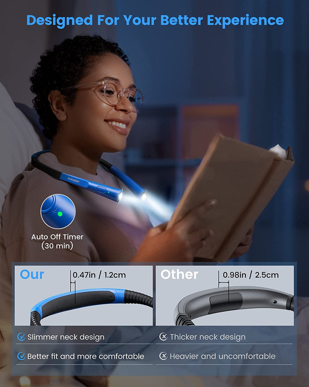 Glocusent Upgraded Rechargeable LED Neck Reading Light