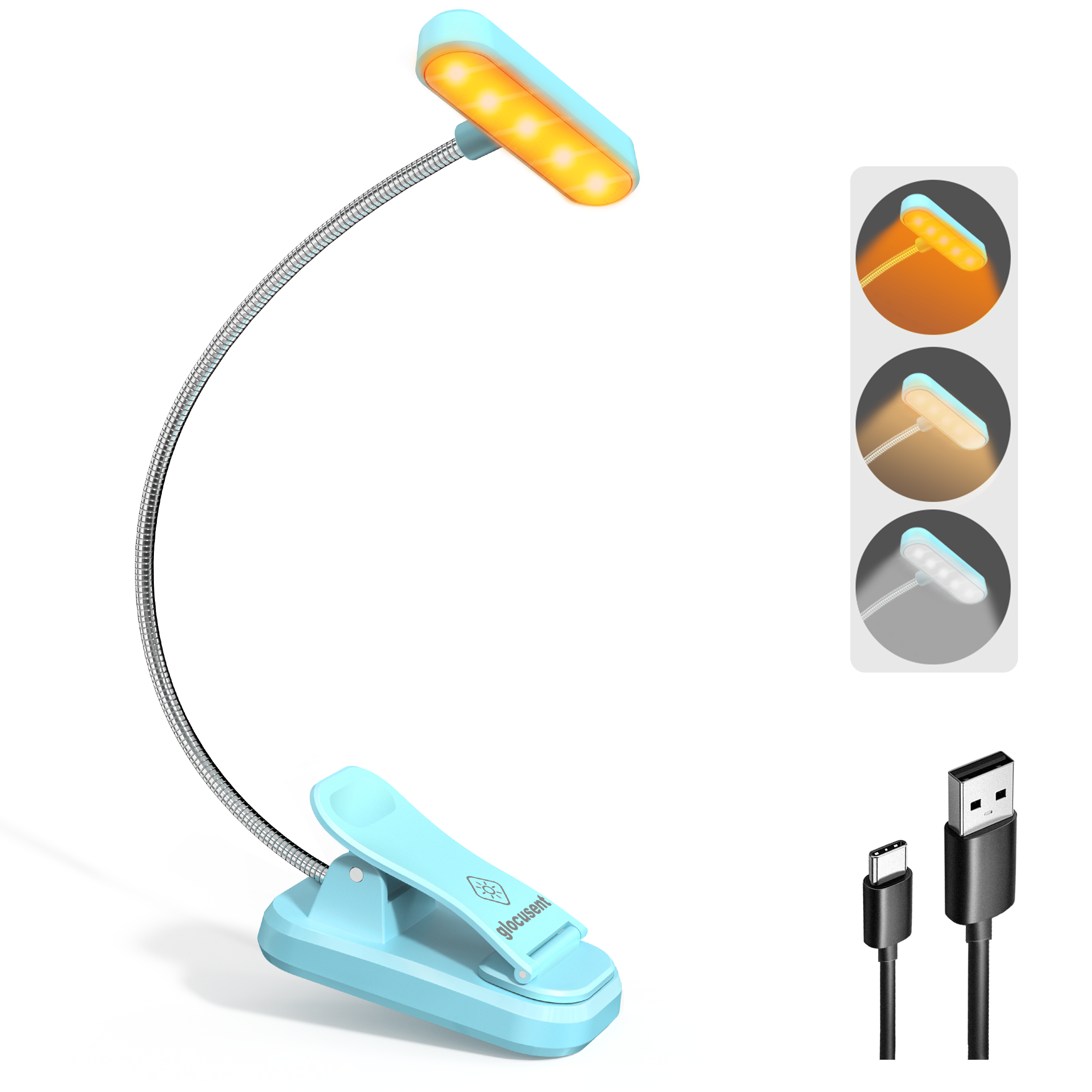 Glocusent Horizontal ET-head Amber Book Light with CRI 95 for Book Lovers