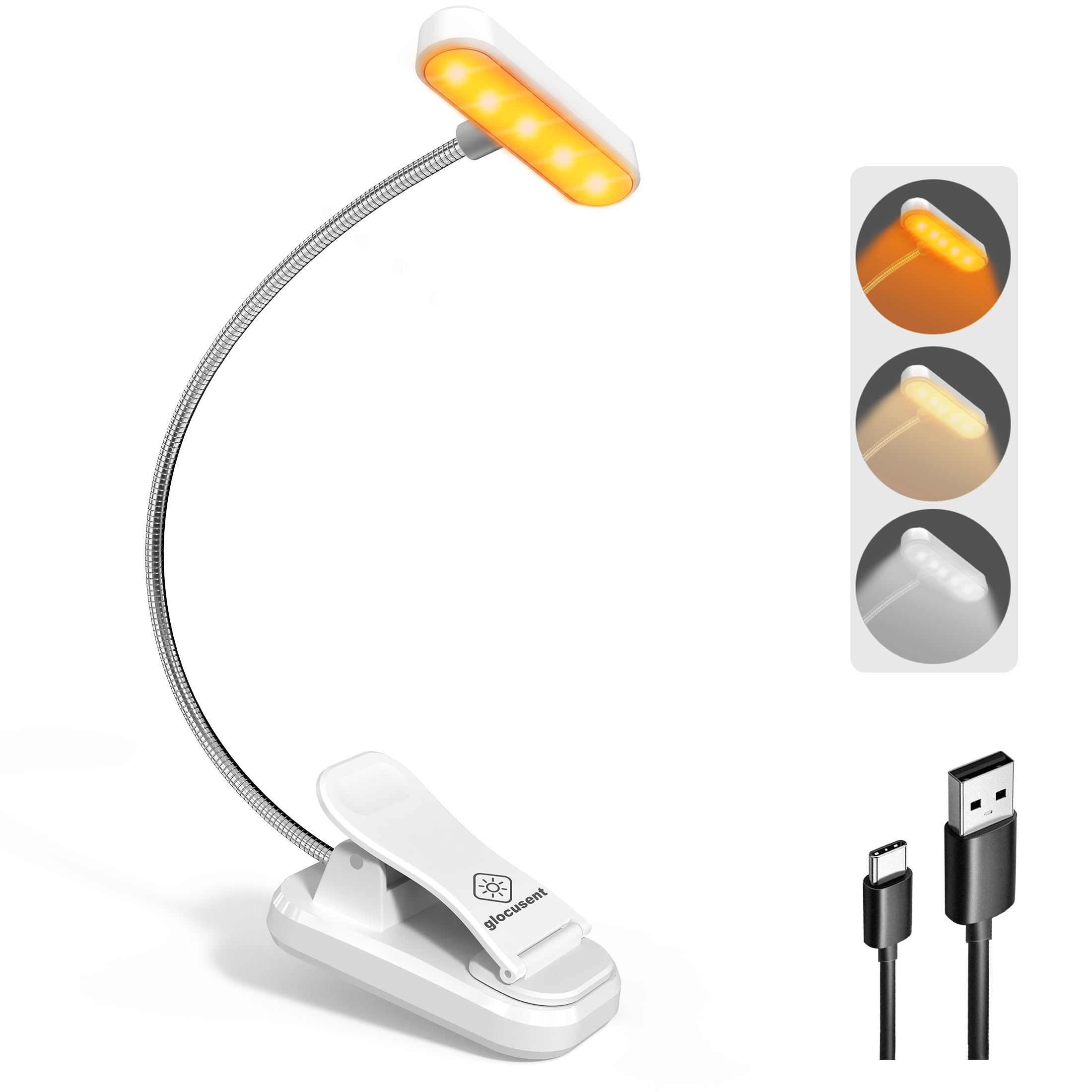 Glocusent Horizontal ET-head Amber Book Light with CRI 95 for Book Lovers