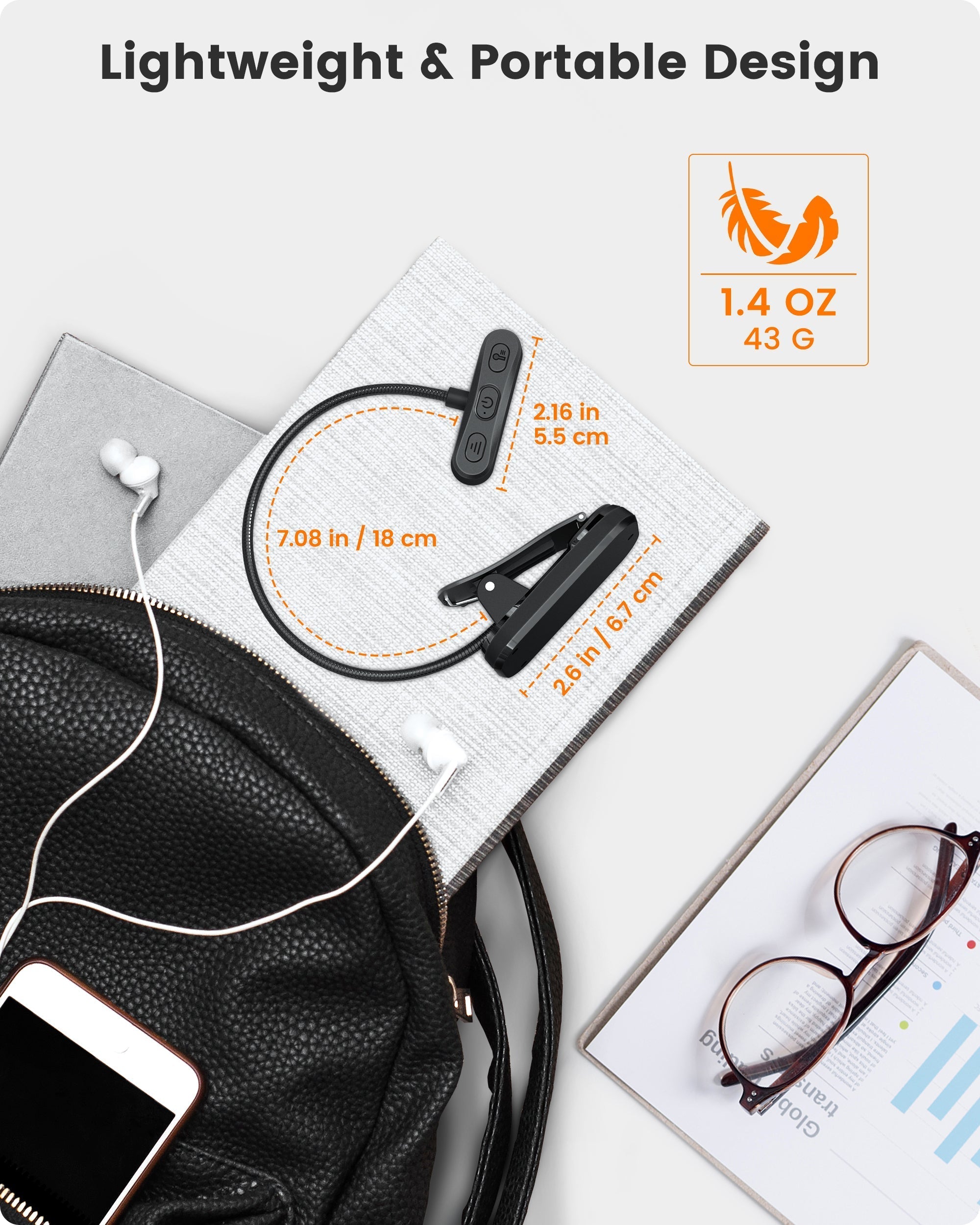 Glocusent Horizontal ET-head Amber Book Light with CRI 95 for Book Lovers