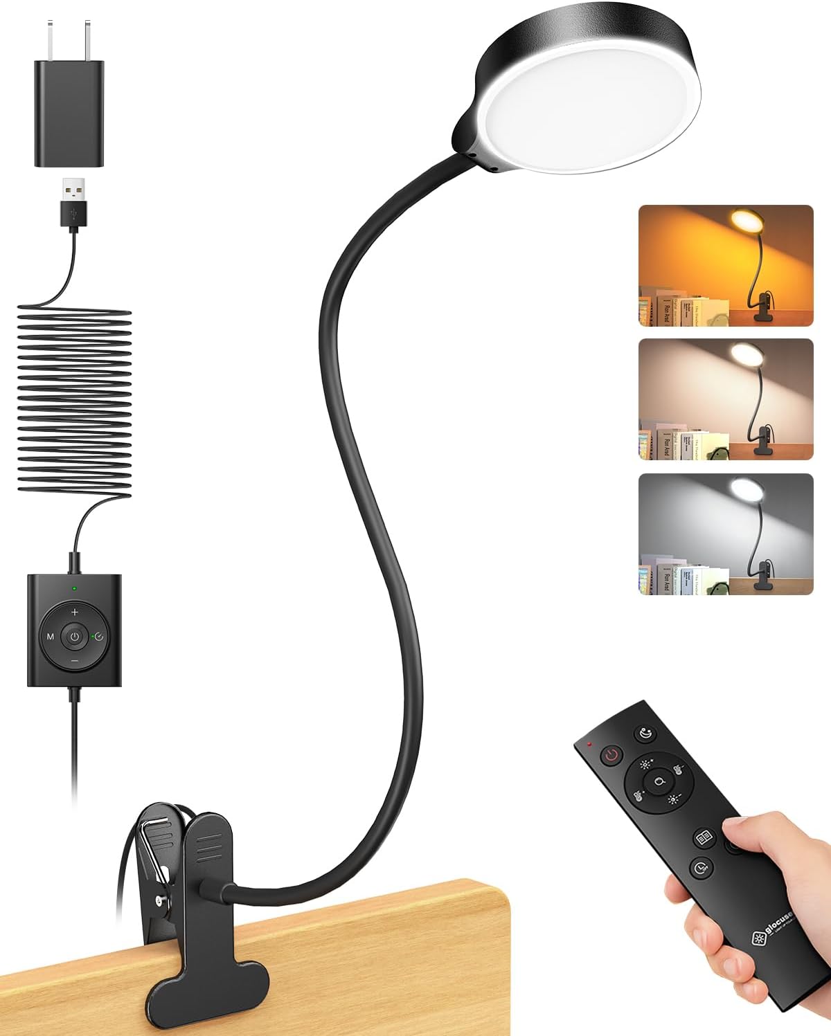 Glocusent 36 LED Clip-on Reading Light for Desk, Headboard  & Computer with Remote